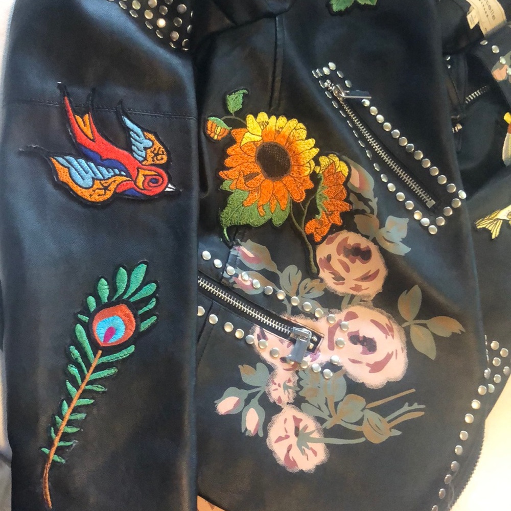 Faux Leather Studded Patch Jacket - image 6